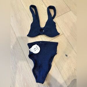 Hunza G Iman metallic HIGH WAIST bikini - Navy